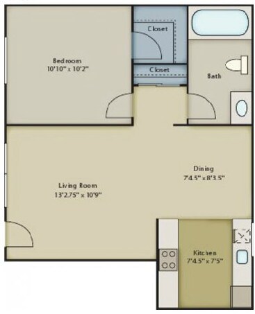 1x1 L floor plan